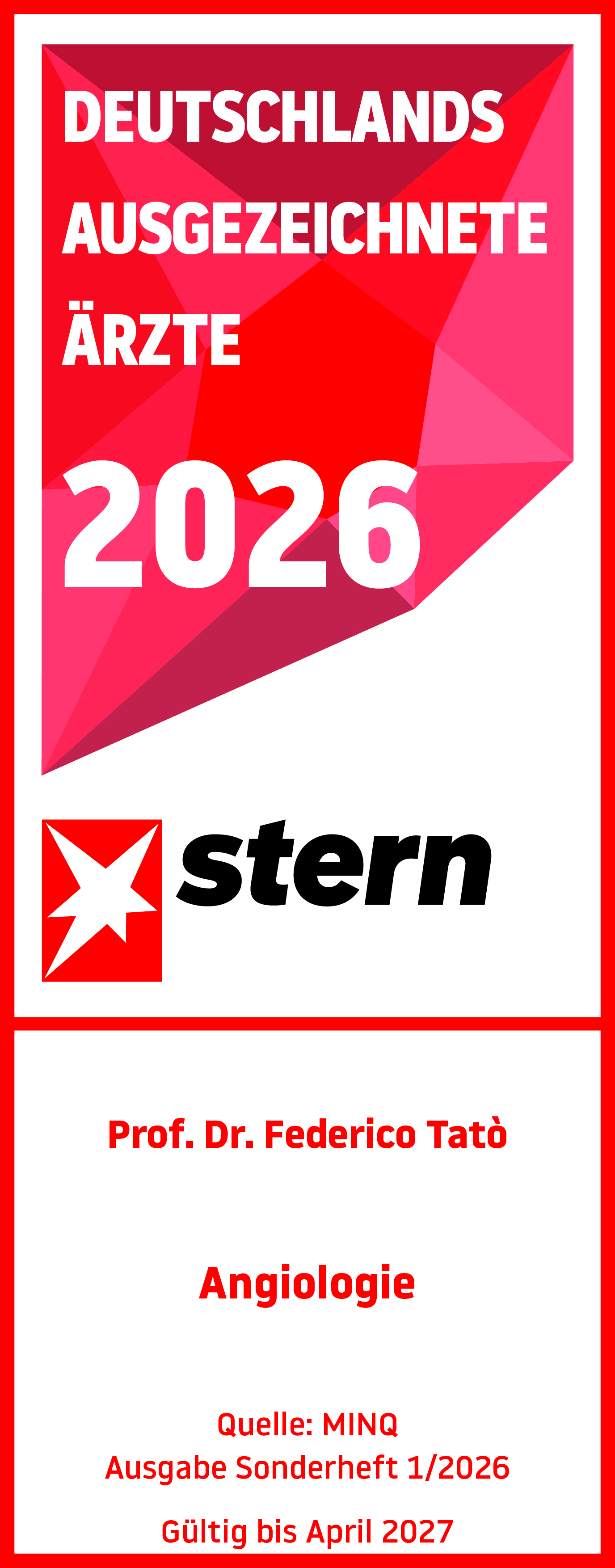 Stern Auszeichnung 2026 - Prof. Dr. med. Federico Tato, Angiologie